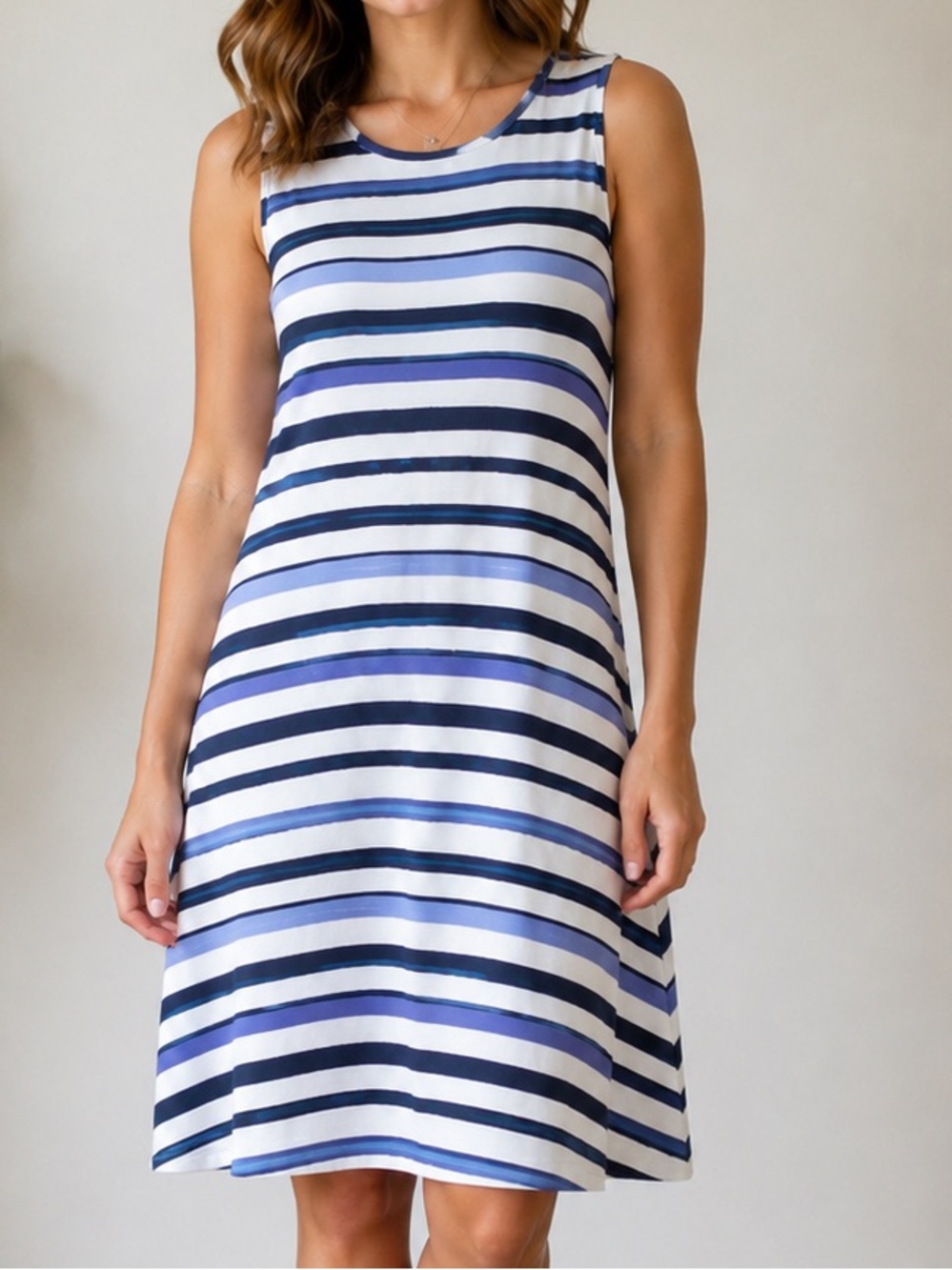 Tommy Bahama Blue & White Striped Sleeveless Swing Dress Small